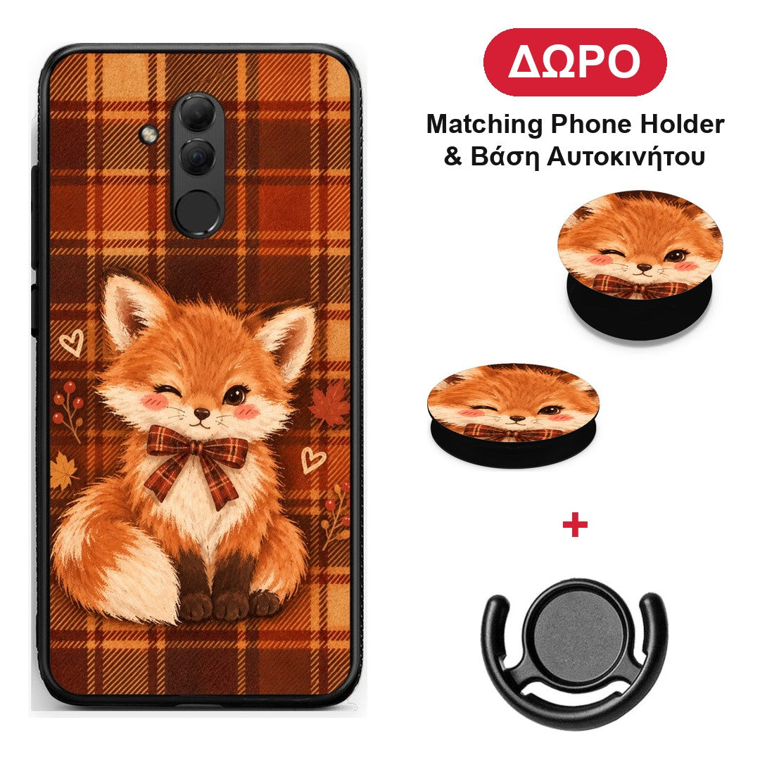 Fox on Autumn Tartan - Huawei Mate 20 Lite θήκη + Δώρο Phone Holder & Βάση Αυτοκινήτου