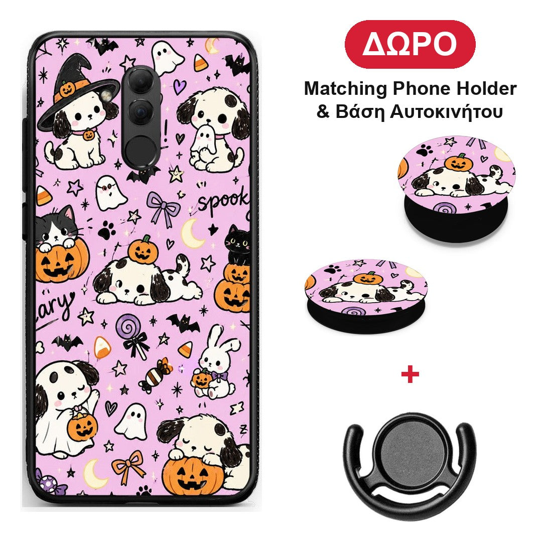 Halloween Puppies and Friends on Lilac - Huawei Mate 20 Lite θήκη + Δώρο Phone Holder & Βάση Αυτοκινήτου