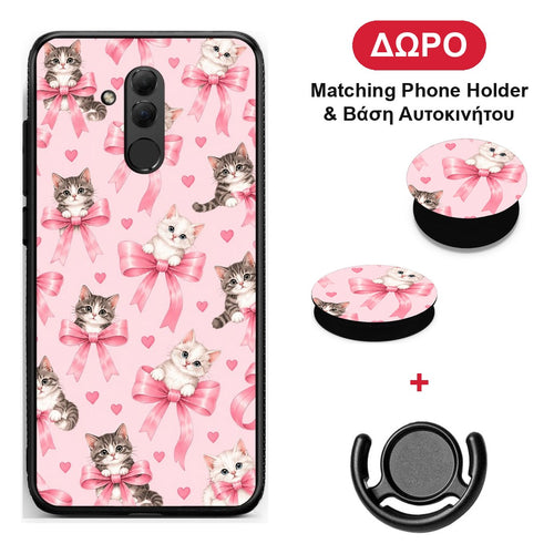 Kittens and Pink Bows on Pink - Huawei Mate 20 Lite θήκη + Δώρο Phone Holder & Βάση Αυτοκινήτου