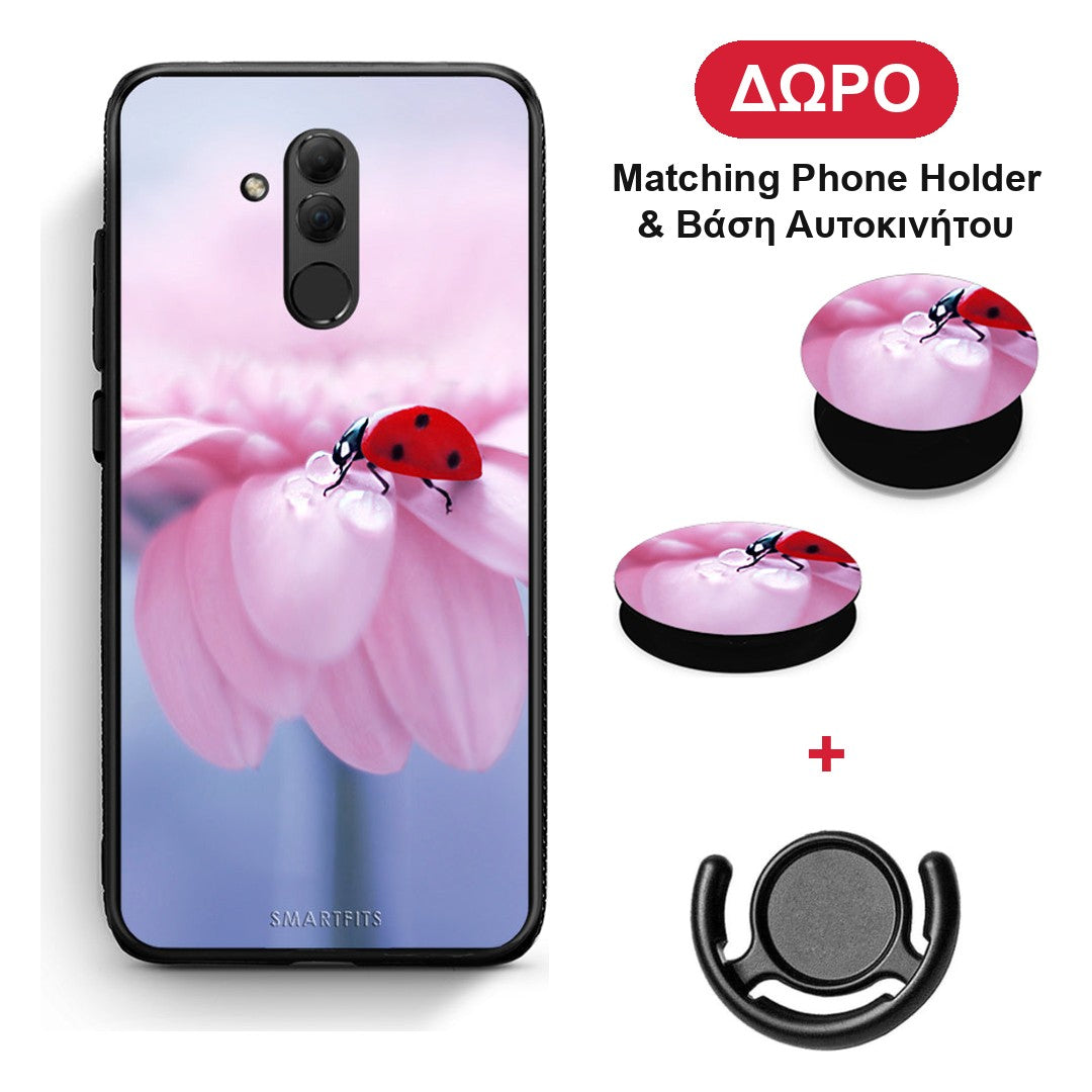 Ladybug Flower - Huawei Mate 20 Lite θήκη + Δώρο Phone Holder & Βάση Αυτοκινήτου