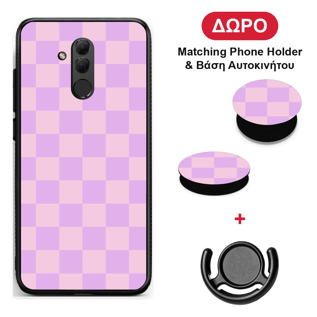 Lavender and Pink Checkerboard - Huawei Mate 20 Lite θήκη + Δώρο Phone Holder & Βάση Αυτοκινήτου