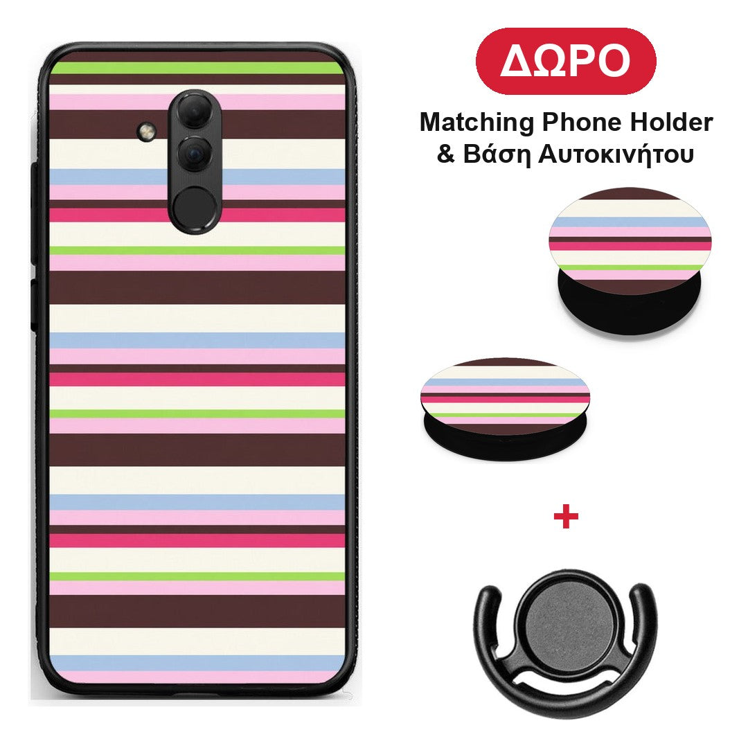 Multicolour Horizontal Stripes - Huawei Mate 20 Lite θήκη + Δώρο Phone Holder & Βάση Αυτοκινήτου