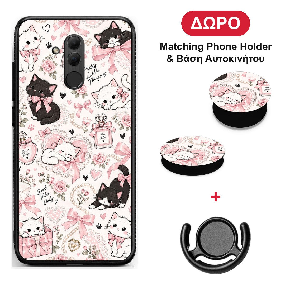 Pink Bows and Kittens Collage - Huawei Mate 20 Lite θήκη + Δώρο Phone Holder & Βάση Αυτοκινήτου