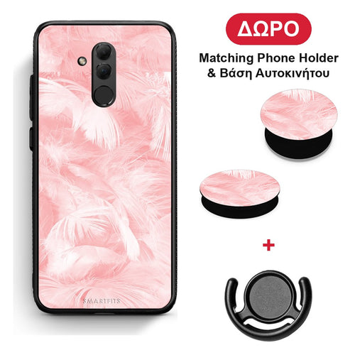 Boho Pink Feather - Huawei Mate 20 Lite θήκη + Δώρο Phone Holder & Βάση Αυτοκινήτου