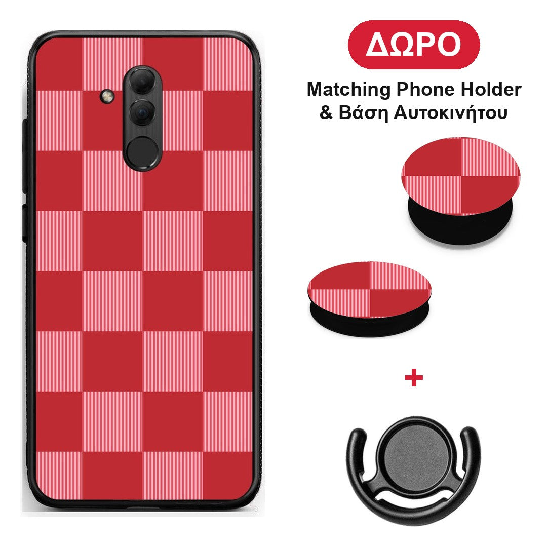 Red and Pink Striped Checks - Huawei Mate 20 Lite θήκη + Δώρο Phone Holder & Βάση Αυτοκινήτου