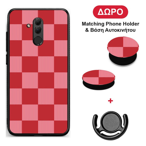 Red and Pink Striped Checks - Huawei Mate 20 Lite θήκη + Δώρο Phone Holder & Βάση Αυτοκινήτου