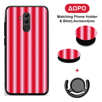 Red and Pink Vertical Pinstripes - Huawei Mate 20 Lite θήκη + Δώρο Phone Holder & Βάση Αυτοκινήτου