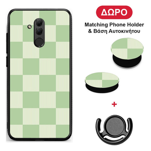 Sage and Cream Striped Checks - Huawei Mate 20 Lite θήκη + Δώρο Phone Holder & Βάση Αυτοκινήτου