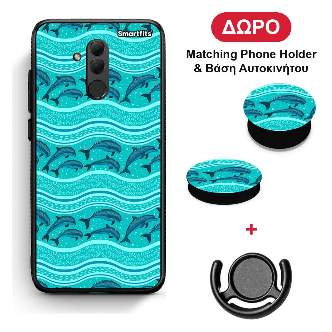 Swimming Dolphins - Huawei Mate 20 Lite θήκη + Δώρο Phone Holder & Βάση Αυτοκινήτου