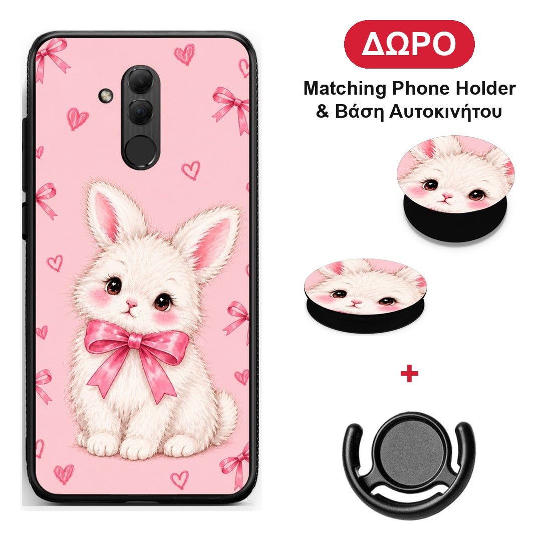 White Bunny and Pink Bows - Huawei Mate 20 Lite θήκη + Δώρο Phone Holder & Βάση Αυτοκινήτου