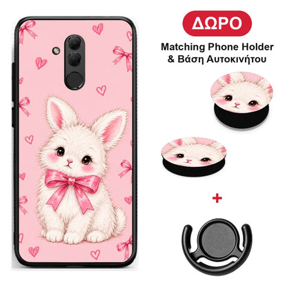 White Bunny and Pink Bows - Huawei Mate 20 Lite θήκη + Δώρο Phone Holder & Βάση Αυτοκινήτου