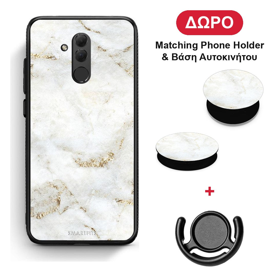 White Gold Marble - Huawei Mate 20 Lite θήκη + Δώρο Phone Holder & Βάση Αυτοκινήτου