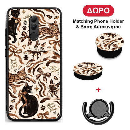 Wild Cats and Animal Print Collage - Huawei Mate 20 Lite θήκη + Δώρο Phone Holder & Βάση Αυτοκινήτου