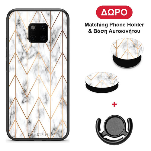 Marble Gold Geometric - Huawei Mate 20 Pro θήκη + Δώρο Phone Holder & Βάση Αυτοκινήτου