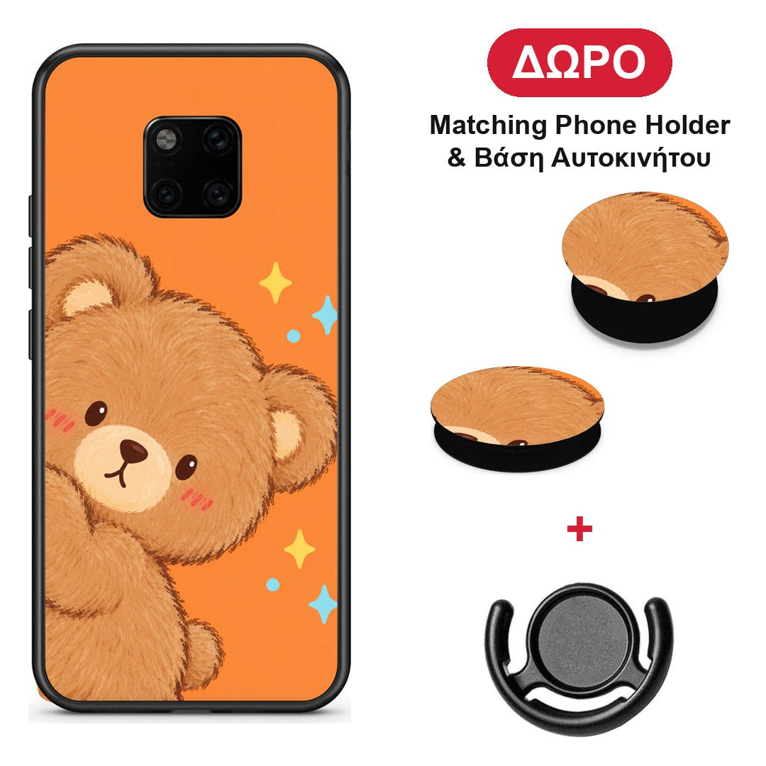 Peekaboo Teddy on Orange - Huawei Mate 20 Pro θήκη + Δώρο Phone Holder & Βάση Αυτοκινήτου