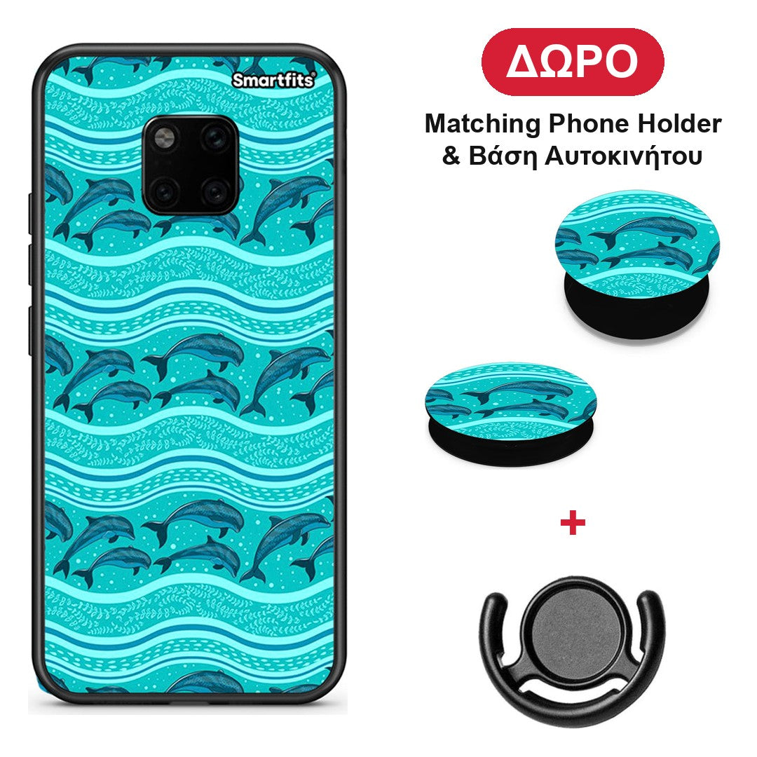 Swimming Dolphins - Huawei Mate 20 Pro θήκη + Δώρο Phone Holder & Βάση Αυτοκινήτου