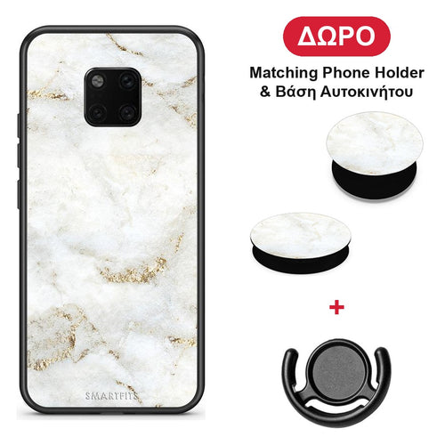 White Gold Marble - Huawei Mate 20 Pro θήκη + Δώρο Phone Holder & Βάση Αυτοκινήτου