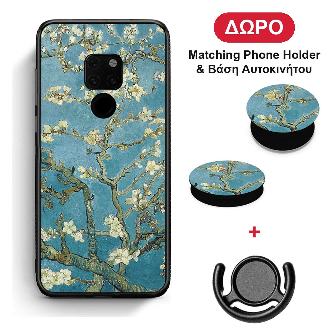 White Blossoms - Huawei Mate 20 θήκη + Δώρο Phone Holder & Βάση Αυτοκινήτου