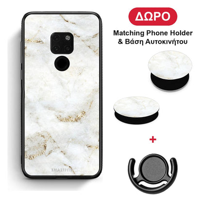 White Gold Marble - Huawei Mate 20 θήκη + Δώρο Phone Holder & Βάση Αυτοκινήτου