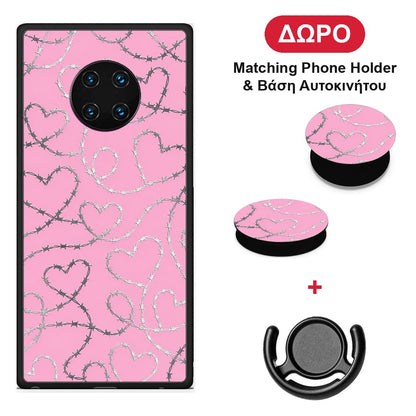 Barbed Wire Hearts on Pink - Huawei Mate 30 Pro θήκη + Δώρο Phone Holder & Βάση Αυτοκινήτου
