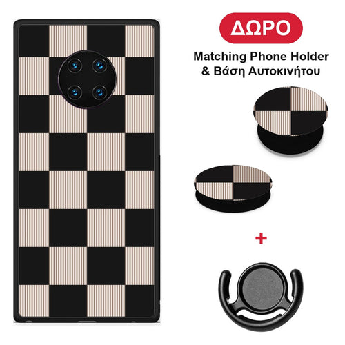 Black and Taupe Striped Checks - Huawei Mate 30 Pro θήκη + Δώρο Phone Holder & Βάση Αυτοκινήτου