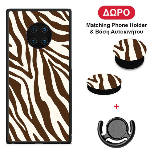 Brown and Cream Zebra Stripes - Huawei Mate 30 Pro θήκη + Δώρο Phone Holder & Βάση Αυτοκινήτου