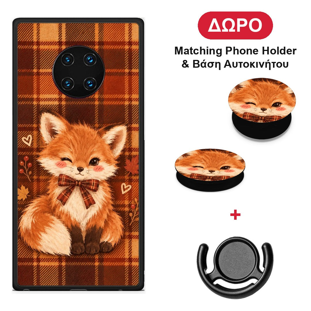 Fox on Autumn Tartan - Huawei Mate 30 Pro θήκη + Δώρο Phone Holder & Βάση Αυτοκινήτου
