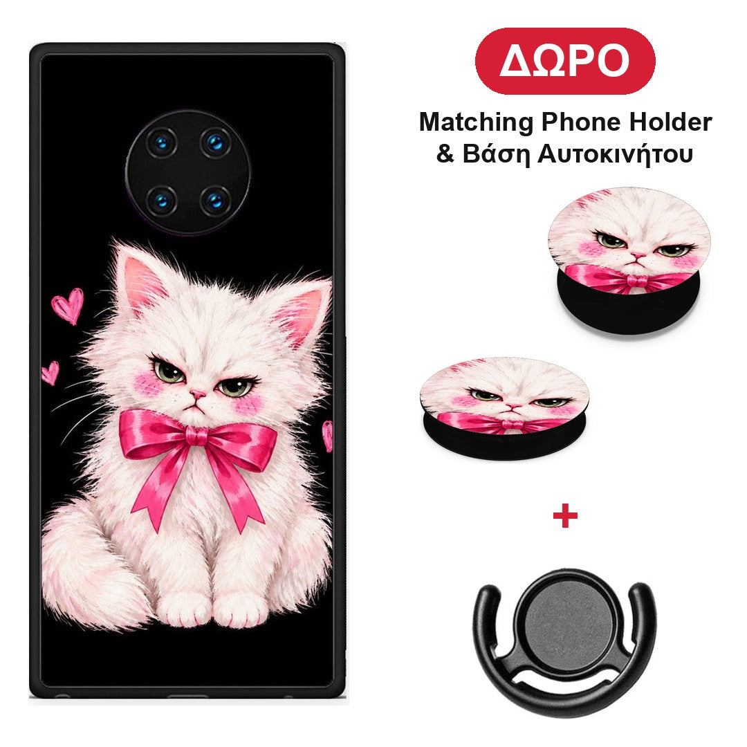 Grumpy Party Kitten on Black - Huawei Mate 30 Pro θήκη + Δώρο Phone Holder & Βάση Αυτοκινήτου