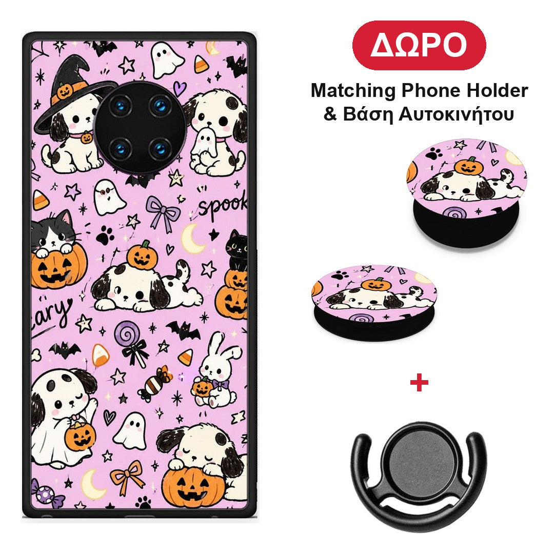 Halloween Puppies and Friends on Lilac - Huawei Mate 30 Pro θήκη + Δώρο Phone Holder & Βάση Αυτοκινήτου