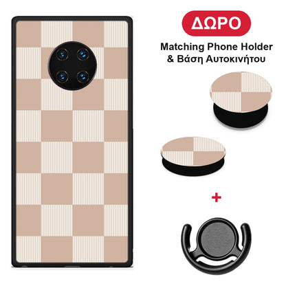 Latte and Cream Striped Checks - Huawei Mate 30 Pro θήκη + Δώρο Phone Holder & Βάση Αυτοκινήτου