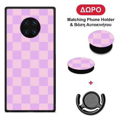 Lavender and Pink Checkerboard - Huawei Mate 30 Pro θήκη + Δώρο Phone Holder & Βάση Αυτοκινήτου