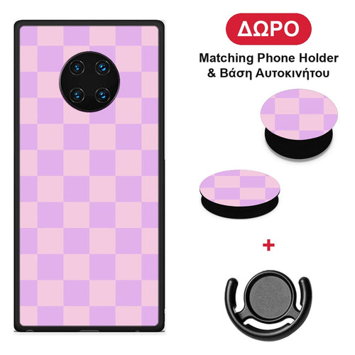 Lavender and Pink Checkerboard - Huawei Mate 30 Pro θήκη + Δώρο Phone Holder & Βάση Αυτοκινήτου