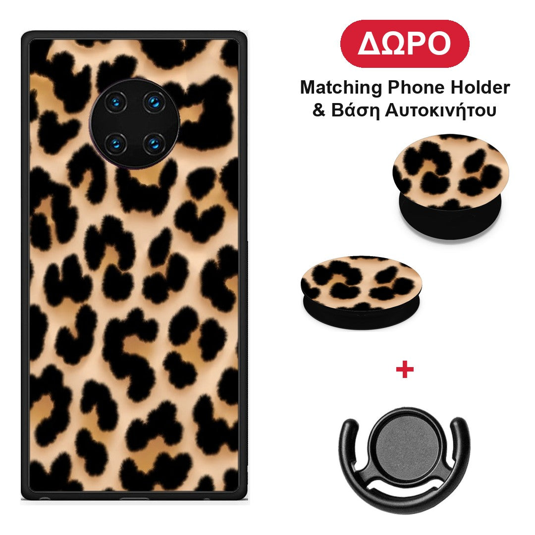 Leopard Print Tan Large - Huawei Mate 30 Pro θήκη + Δώρο Phone Holder & Βάση Αυτοκινήτου