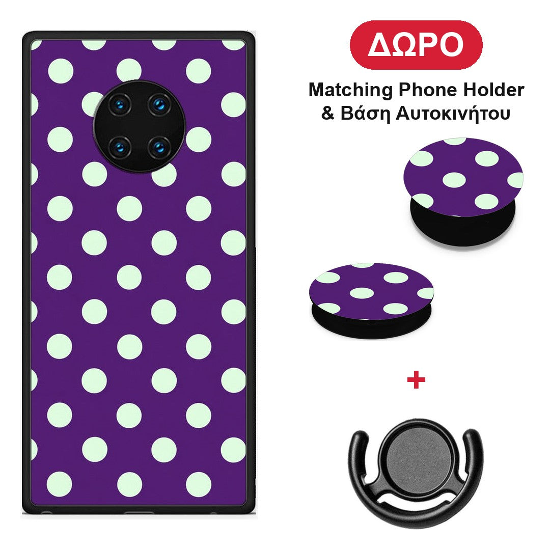 Mint Polka Dots on Purple - Huawei Mate 30 Pro θήκη + Δώρο Phone Holder & Βάση Αυτοκινήτου
