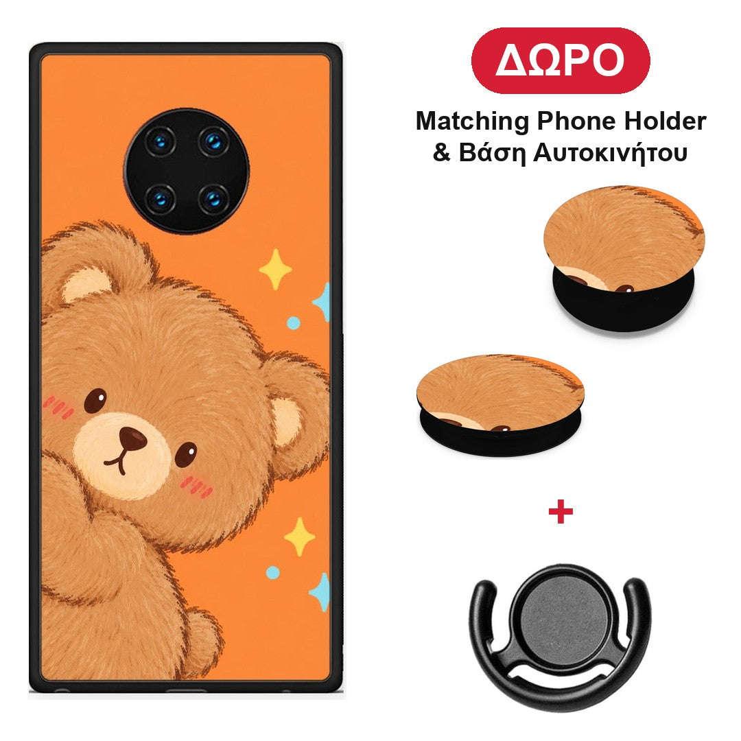 Peekaboo Teddy on Orange - Huawei Mate 30 Pro θήκη + Δώρο Phone Holder & Βάση Αυτοκινήτου