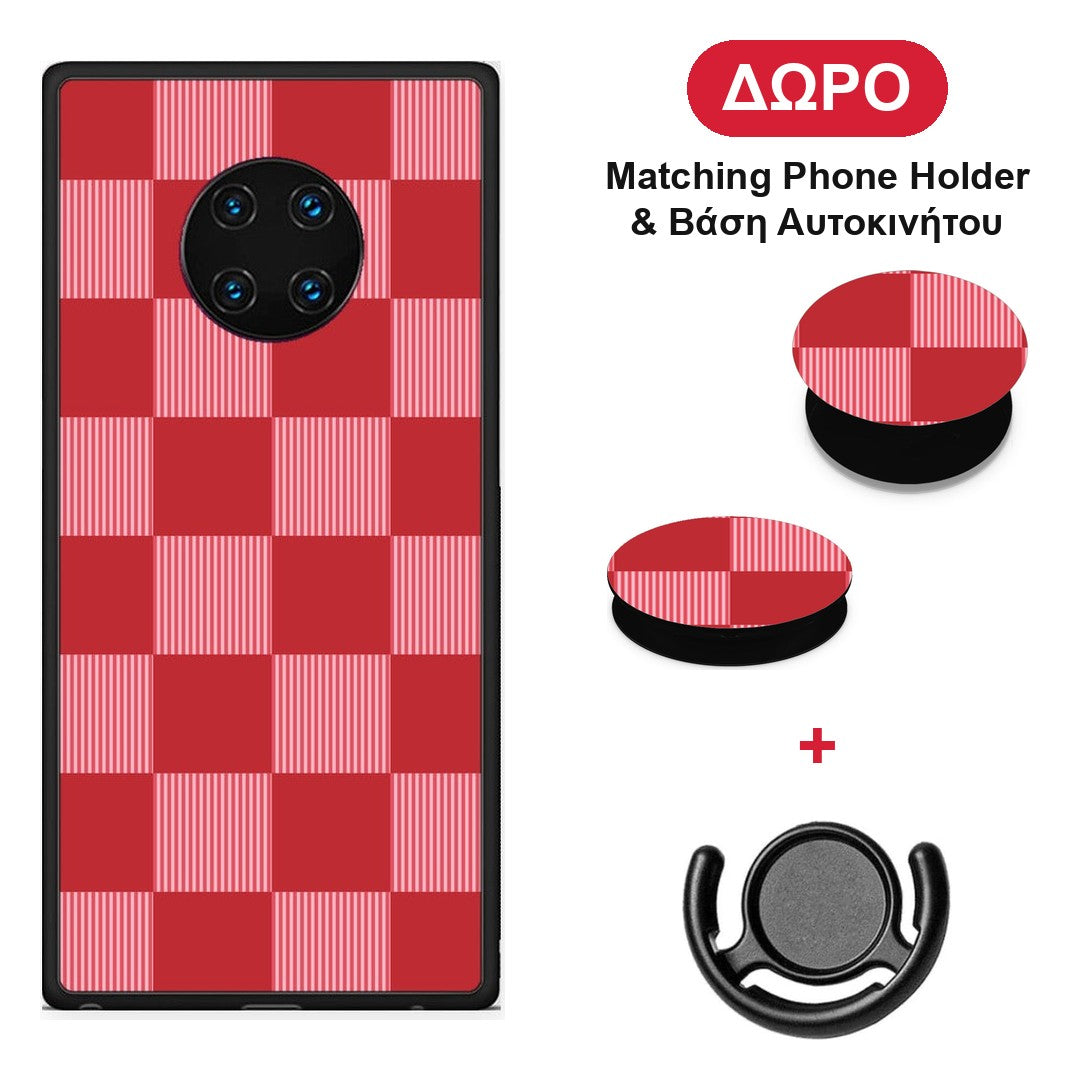 Red and Pink Striped Checks - Huawei Mate 30 Pro θήκη + Δώρο Phone Holder & Βάση Αυτοκινήτου