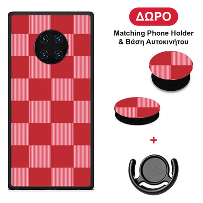 Red and Pink Striped Checks - Huawei Mate 30 Pro θήκη + Δώρο Phone Holder & Βάση Αυτοκινήτου
