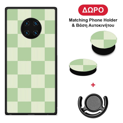 Sage and Cream Striped Checks - Huawei Mate 30 Pro θήκη + Δώρο Phone Holder & Βάση Αυτοκινήτου