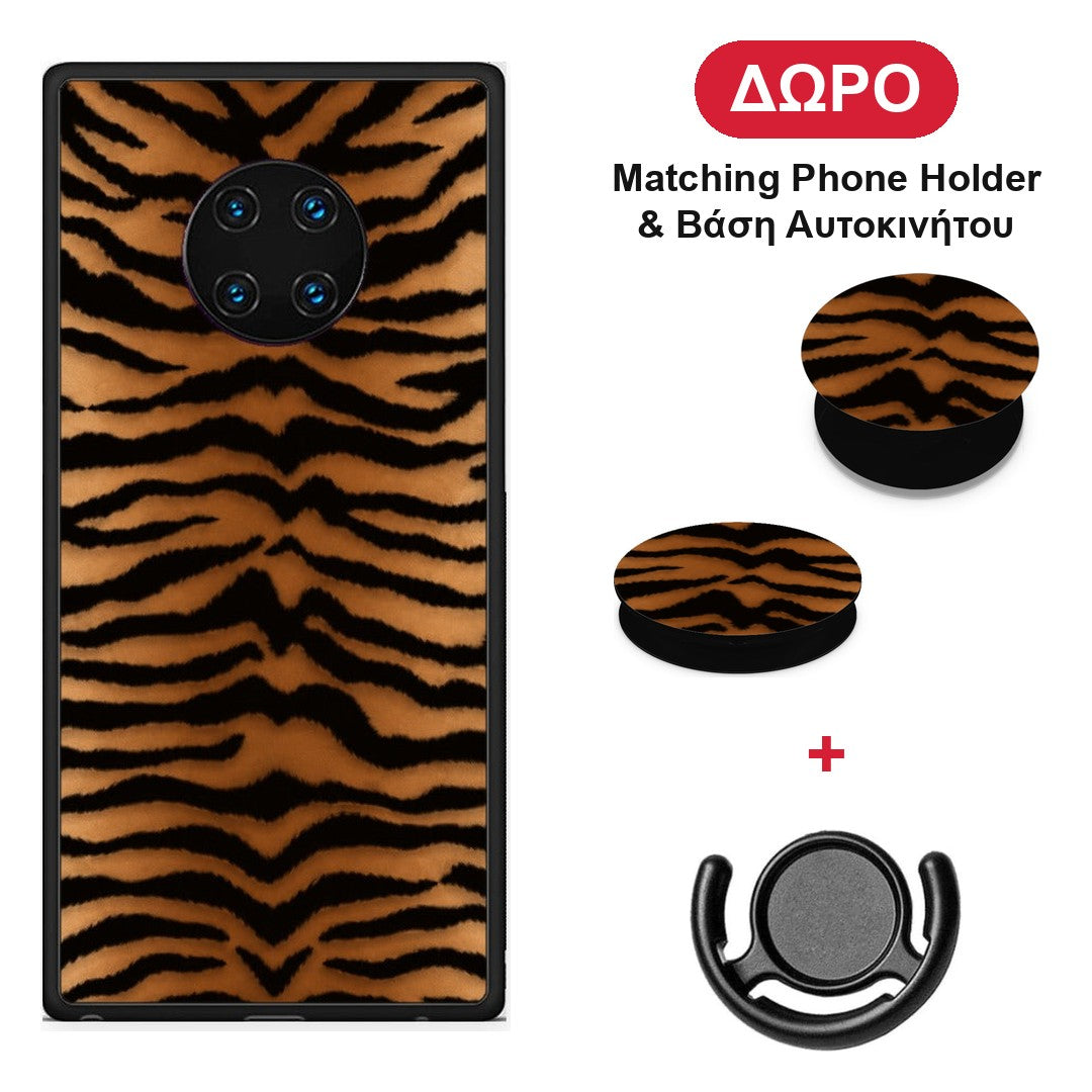 Tiger Print Orange and Black - Huawei Mate 30 Pro θήκη + Δώρο Phone Holder & Βάση Αυτοκινήτου