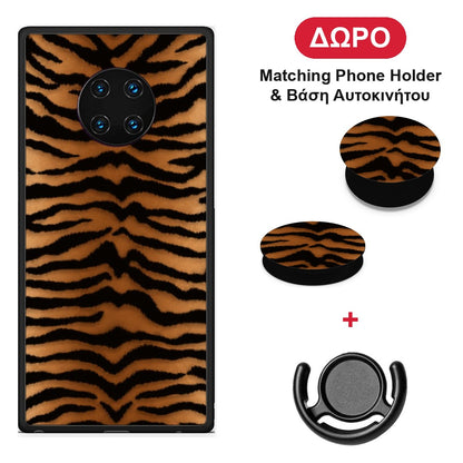 Tiger Print Orange and Black - Huawei Mate 30 Pro θήκη + Δώρο Phone Holder & Βάση Αυτοκινήτου