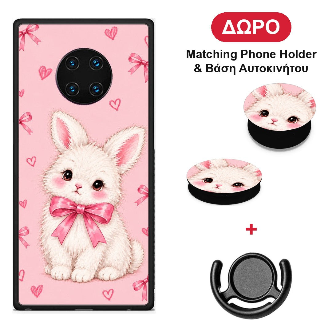 White Bunny and Pink Bows - Huawei Mate 30 Pro θήκη + Δώρο Phone Holder & Βάση Αυτοκινήτου