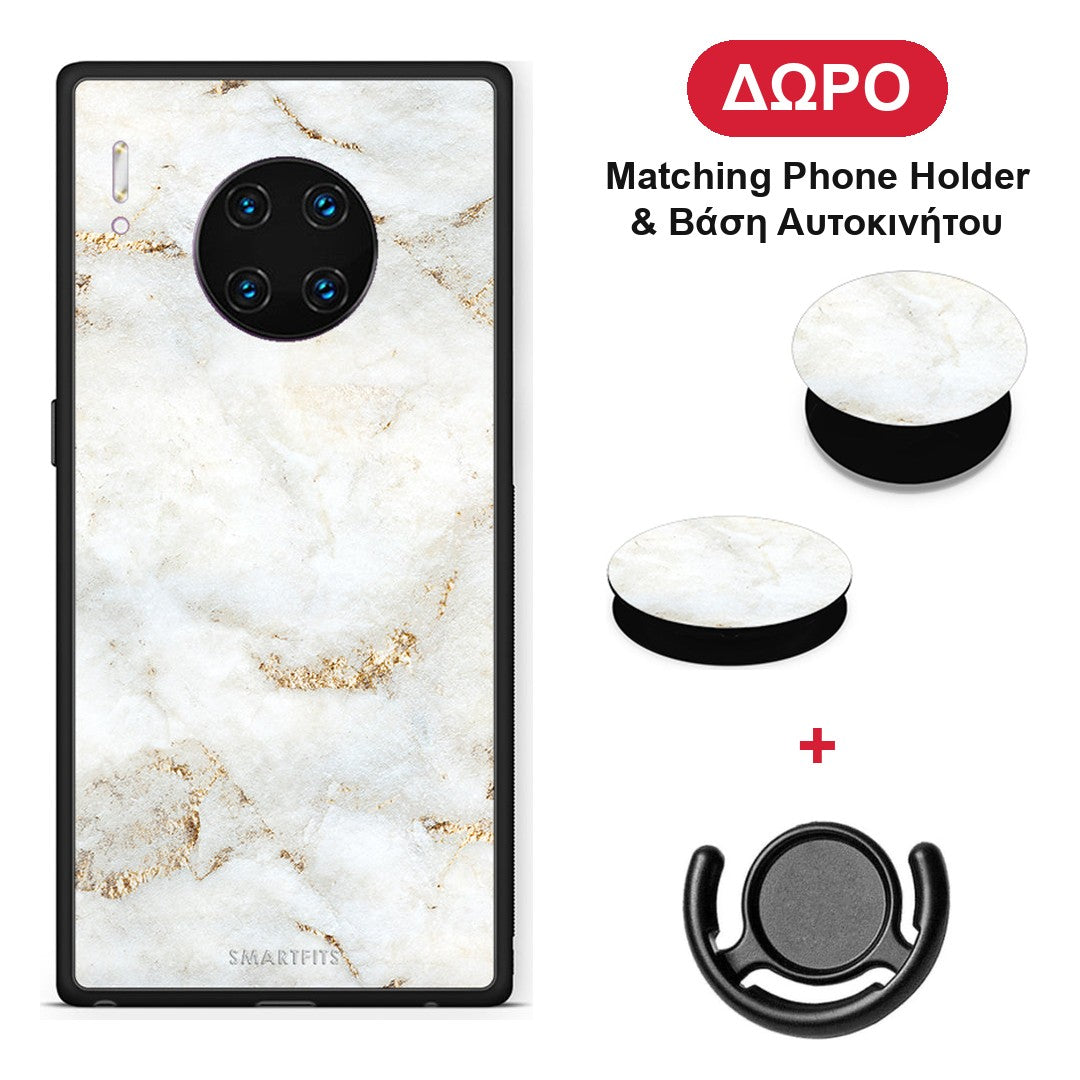 White Gold Marble - Huawei Mate 30 Pro θήκη + Δώρο Phone Holder & Βάση Αυτοκινήτου