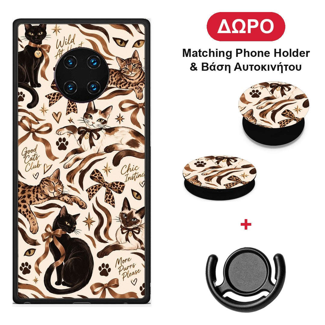 Wild Cats and Animal Print Collage - Huawei Mate 30 Pro θήκη + Δώρο Phone Holder & Βάση Αυτοκινήτου