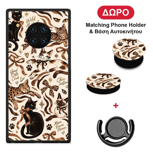 Wild Cats and Animal Print Collage - Huawei Mate 30 Pro θήκη + Δώρο Phone Holder & Βάση Αυτοκινήτου