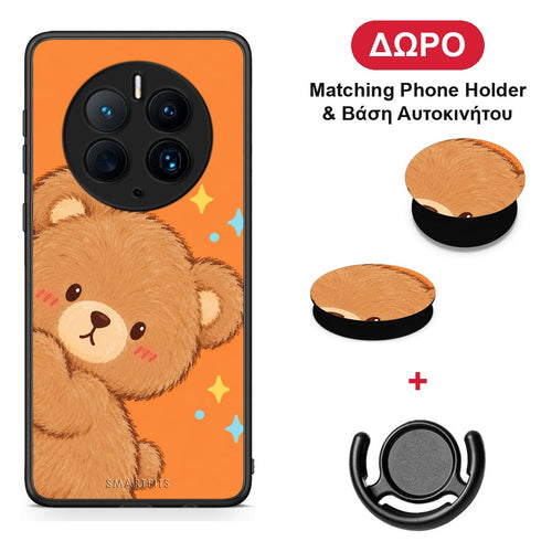 Peekaboo Teddy on Orange - Huawei Mate 50 Pro θήκη + Δώρο Phone Holder & Βάση Αυτοκινήτου