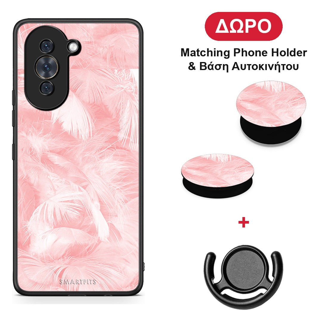 Boho Pink Feather - Huawei Nova 10 θήκη + Δώρο Phone Holder & Βάση Αυτοκινήτου