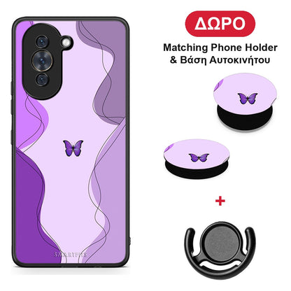 Purple Mariposa - Huawei Nova 10 θήκη + Δώρο Phone Holder & Βάση Αυτοκινήτου