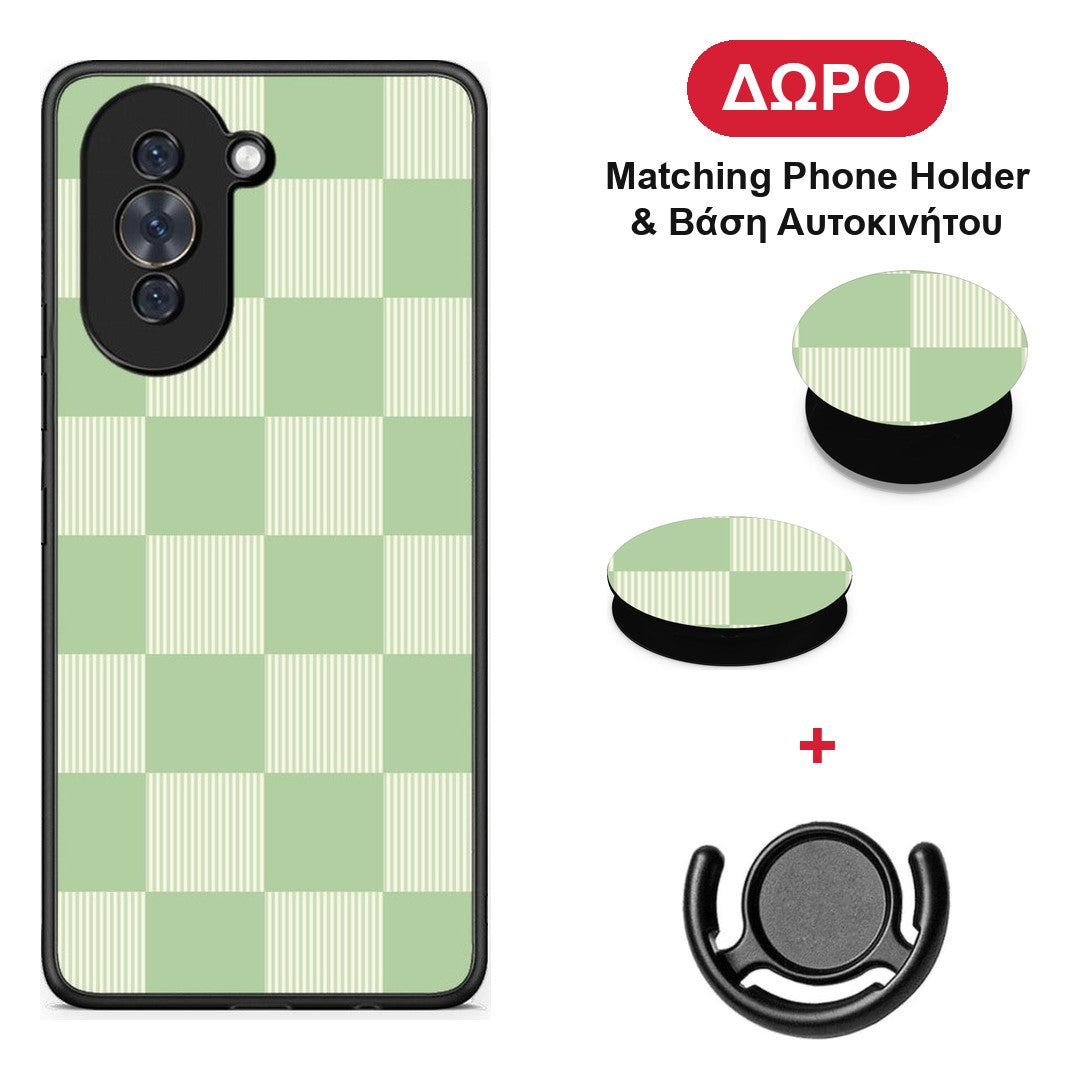 Sage and Cream Striped Checks - Huawei Nova 10 θήκη + Δώρο Phone Holder & Βάση Αυτοκινήτου
