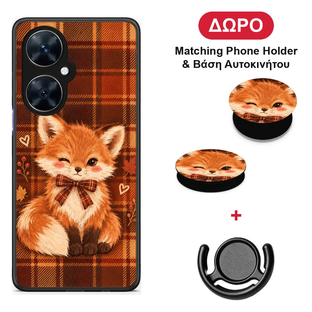 Fox on Autumn Tartan - Huawei Nova 11i θήκη + Δώρο Phone Holder & Βάση Αυτοκινήτου