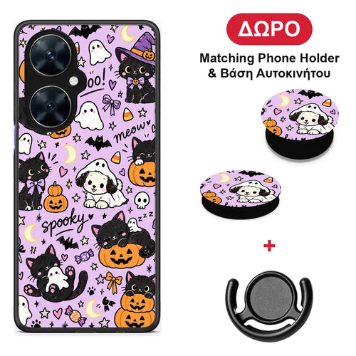 Halloween Black Cats on Lilac - Huawei Nova 11i θήκη + Δώρο Phone Holder & Βάση Αυτοκινήτου
